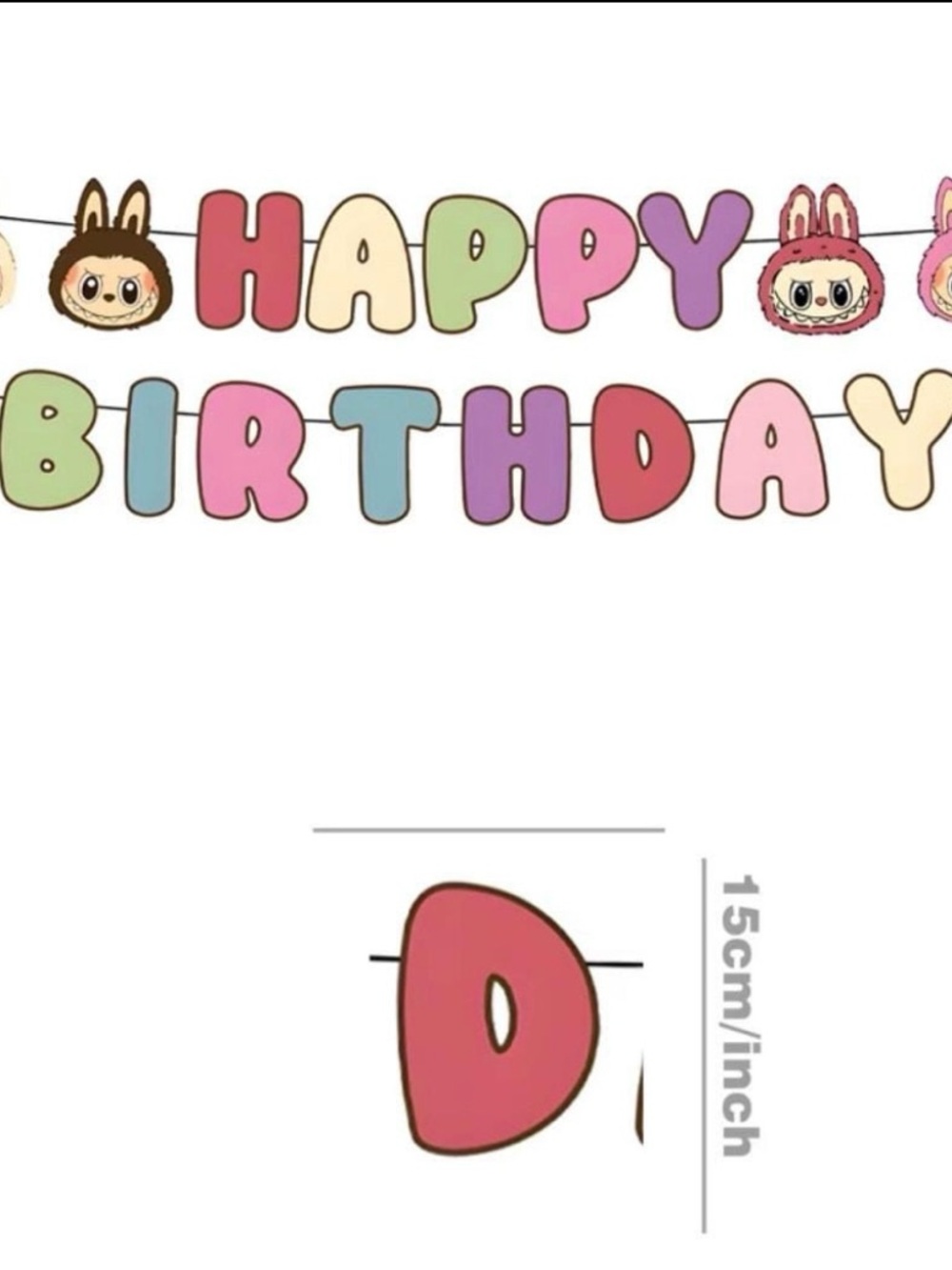 Labubu 6” banner Multicolor "Happy Birthday" Letter Banner - Cute Home Design